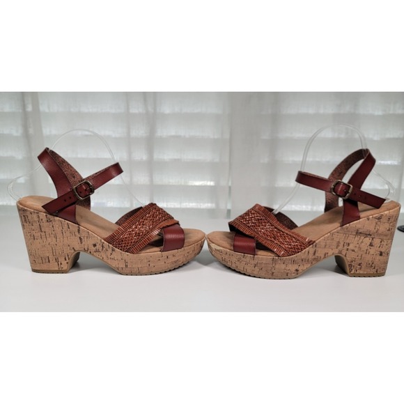 Maurices Brooklyn Brown Cork Wedge Heels Sandals Braided Faux Leather 10 M Shoes - Picture 2 of 14
